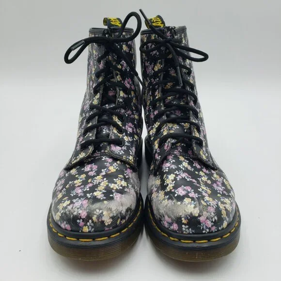 Dr. Martens Black Floral Combat Boots - Picture 3 of 11